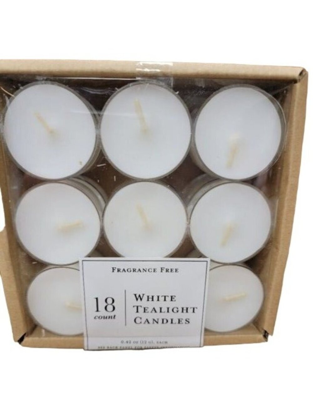 Fragrance Free 18 white T light candles set
